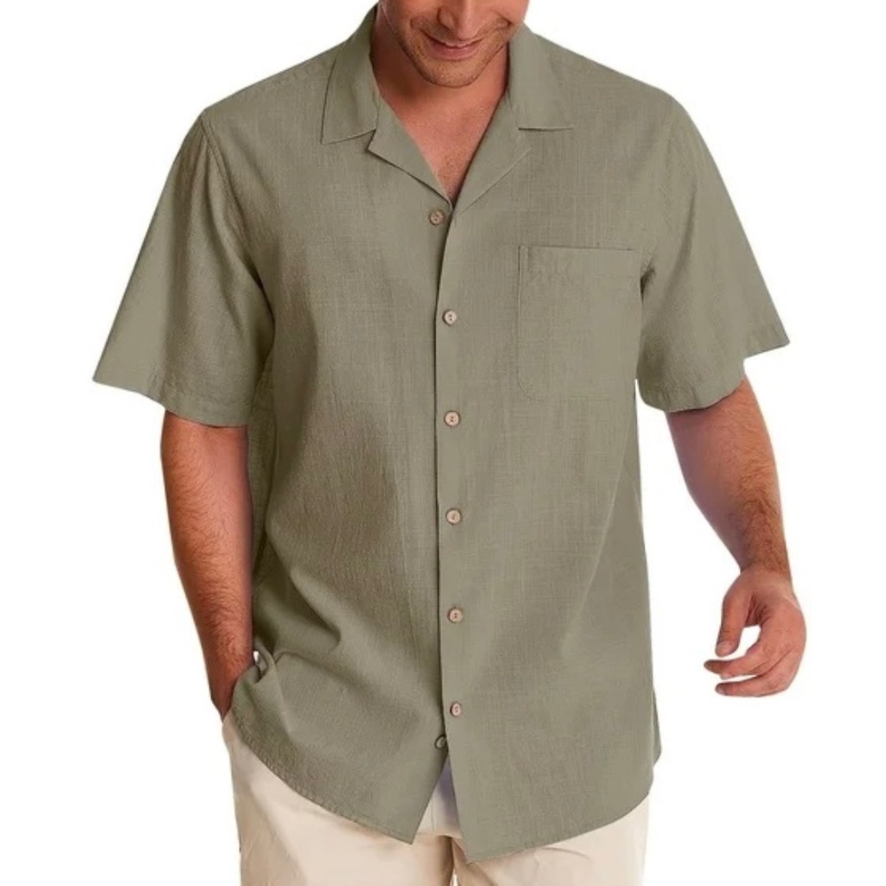 Tulio 100% Silk Olive Green Vintage Y2K button down shirt Men's size large